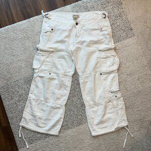 Solvang Women's Off-White Drawstring Leg Cargo Capris Embroidered Size Large